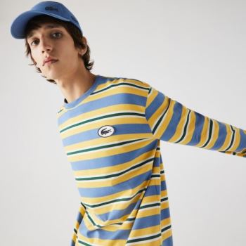 Lacoste Heritage Relaxed Striped Cotton T-shirt - Tričko Pánské Blankyt / Žluté / Bílé / Zelene | CZ